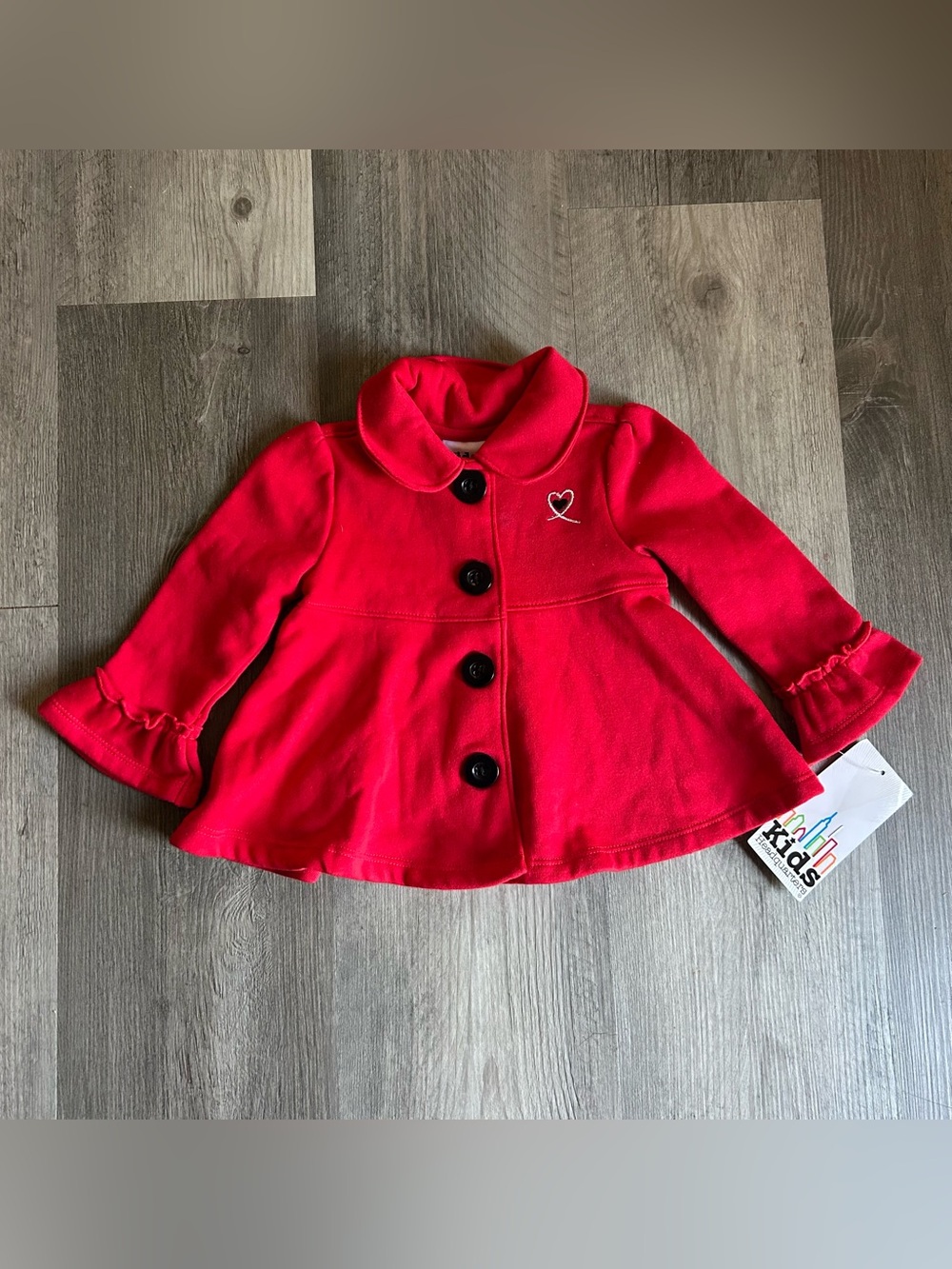 NWT Baby Girls 12 Months Little Red Button Up Ruffle Sleeve Jacket